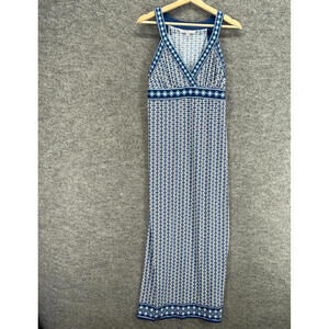 Max Studio Dress Women M Medium Blue Floral Maxi Long V-Neck Sleeveless Casual